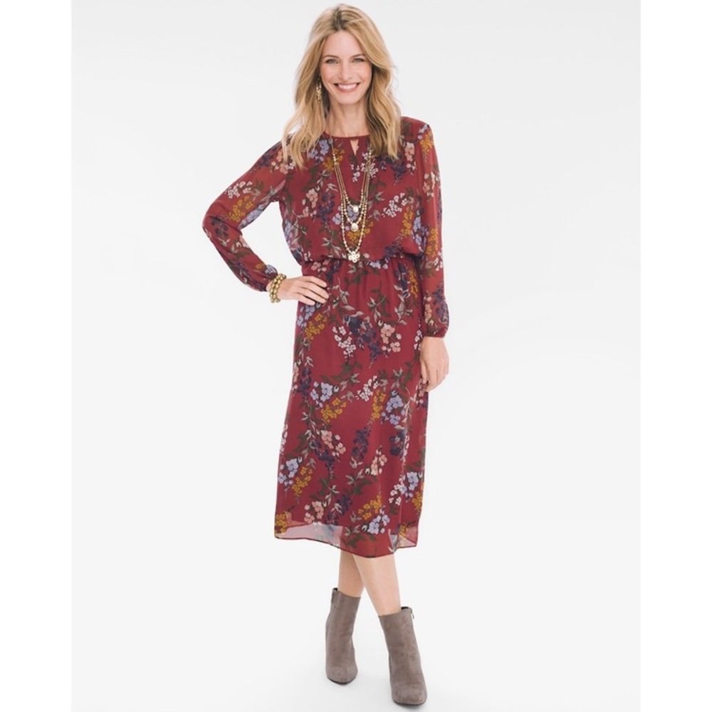 Chico’s Floral Keyhole Dress Size Large - Picture 8 of 9